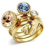 Alamode IP Gold(Ion Plating) Brass Ring with Top Grade Crystal in Multi Color - Alamode