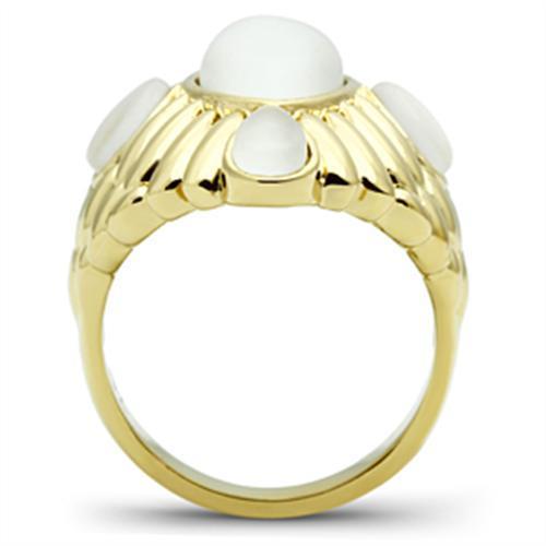 Alamode IP Gold(Ion Plating) Brass Ring with Synthetic Cat Eye in White - Flyclothing LLC