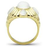 Alamode IP Gold(Ion Plating) Brass Ring with Synthetic Cat Eye in White - Alamode