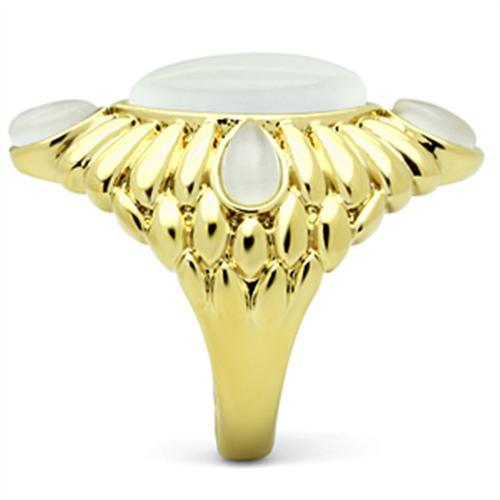 Alamode IP Gold(Ion Plating) Brass Ring with Synthetic Cat Eye in White - Flyclothing LLC