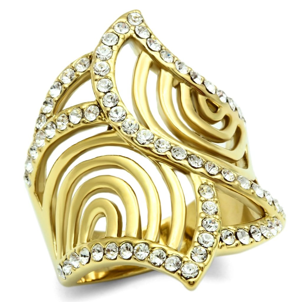 Alamode IP Gold(Ion Plating) Brass Ring with Top Grade Crystal in Clear - Alamode