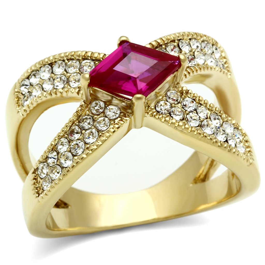 Alamode IP Gold(Ion Plating) Brass Ring with AAA Grade CZ in Ruby