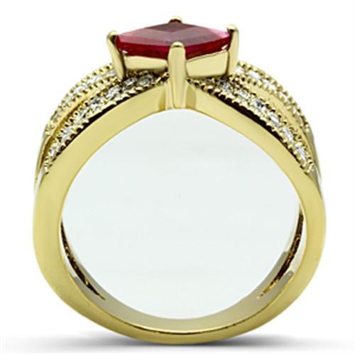 Alamode IP Gold(Ion Plating) Brass Ring with AAA Grade CZ in Ruby - Flyclothing LLC