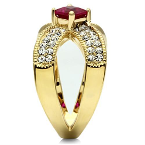 Alamode IP Gold(Ion Plating) Brass Ring with AAA Grade CZ in Ruby - Flyclothing LLC