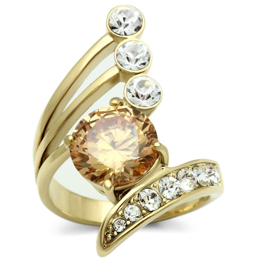 Alamode IP Gold(Ion Plating) Brass Ring with AAA Grade CZ in Champagne - Alamode