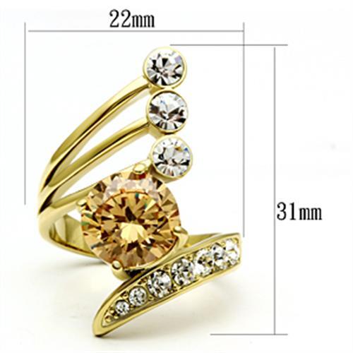 Alamode IP Gold(Ion Plating) Brass Ring with AAA Grade CZ in Champagne - Flyclothing LLC