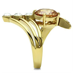 Alamode IP Gold(Ion Plating) Brass Ring with AAA Grade CZ in Champagne - Alamode