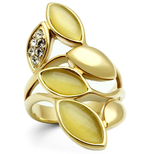 Alamode IP Gold(Ion Plating) Brass Ring with Synthetic Cat Eye in Citrine Yellow