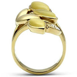 Alamode IP Gold(Ion Plating) Brass Ring with Synthetic Cat Eye in Citrine Yellow - Alamode