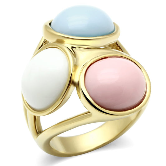 Alamode IP Gold(Ion Plating) Brass Ring with Synthetic Synthetic Stone in Multi Color