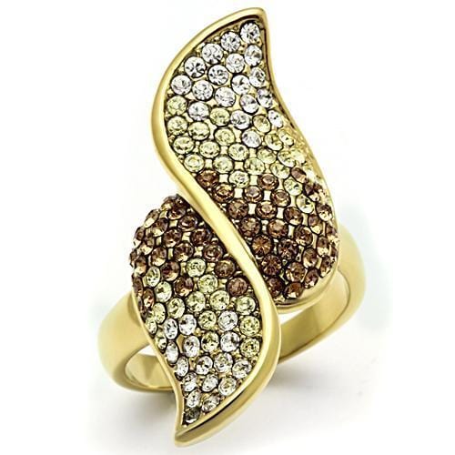 Alamode IP Gold(Ion Plating) Brass Ring with Top Grade Crystal in Multi Color - Alamode