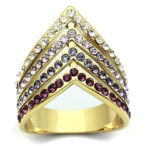 Alamode IP Gold(Ion Plating) Brass Ring with Top Grade Crystal in Multi Color - Alamode