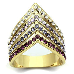 Alamode IP Gold(Ion Plating) Brass Ring with Top Grade Crystal in Multi Color