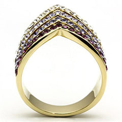 Alamode IP Gold(Ion Plating) Brass Ring with Top Grade Crystal in Multi Color - Flyclothing LLC