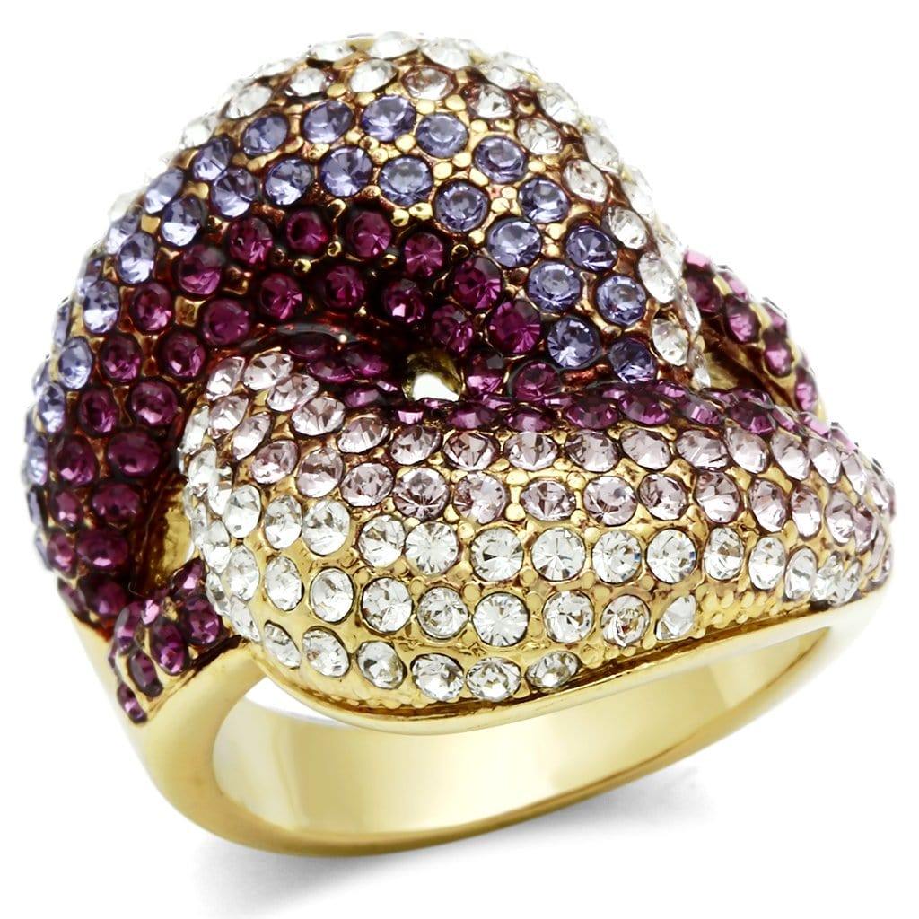 Alamode IP Gold(Ion Plating) Brass Ring with Top Grade Crystal in Multi Color - Alamode