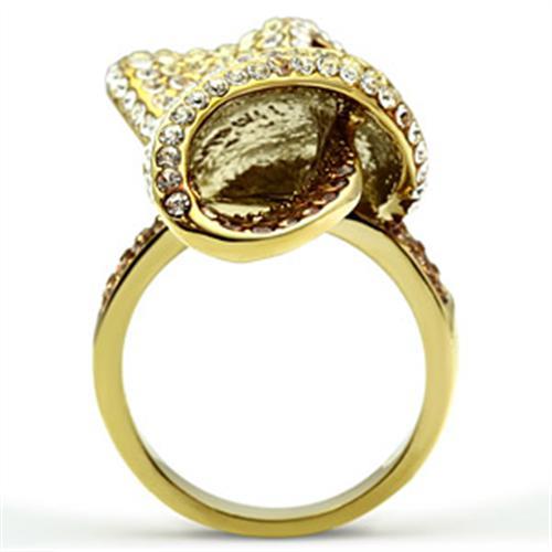 Alamode IP Gold(Ion Plating) Brass Ring with Top Grade Crystal in Multi Color - Flyclothing LLC