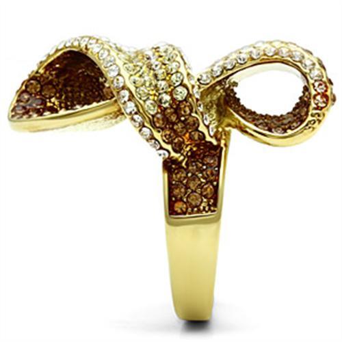 Alamode IP Gold(Ion Plating) Brass Ring with Top Grade Crystal in Multi Color - Flyclothing LLC