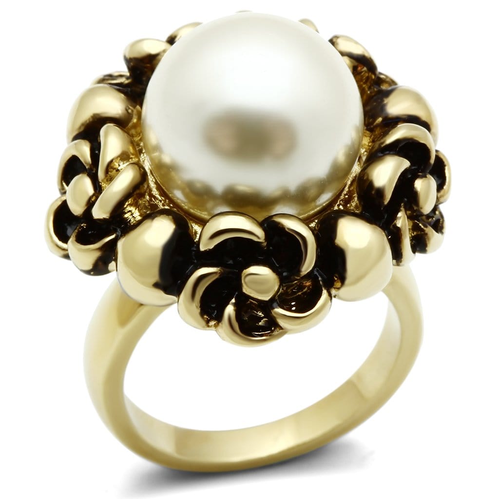 Alamode IP Gold(Ion Plating) Brass Ring with Synthetic Pearl in White - Alamode