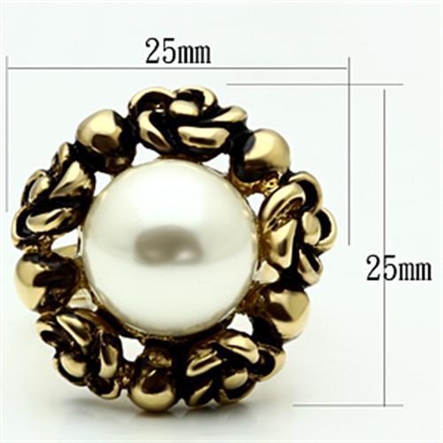 Alamode IP Gold(Ion Plating) Brass Ring with Synthetic Pearl in White - Flyclothing LLC