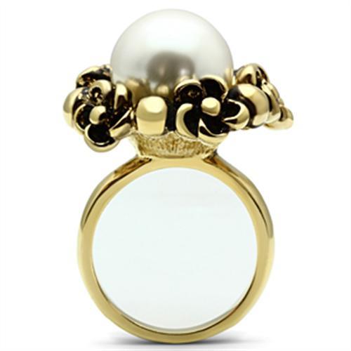 Alamode IP Gold(Ion Plating) Brass Ring with Synthetic Pearl in White - Flyclothing LLC