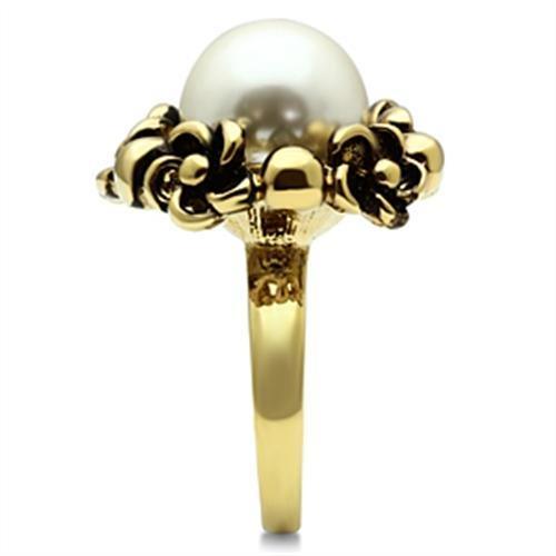 Alamode IP Gold(Ion Plating) Brass Ring with Synthetic Pearl in White - Flyclothing LLC