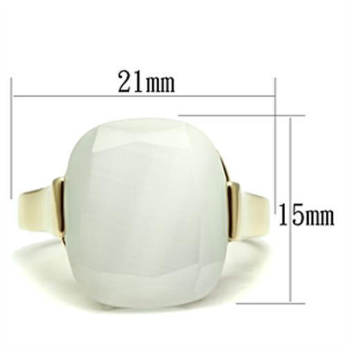 Alamode IP Gold(Ion Plating) Brass Ring with Synthetic Cat Eye in White - Flyclothing LLC