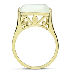 Alamode IP Gold(Ion Plating) Brass Ring with Synthetic Cat Eye in White - Flyclothing LLC