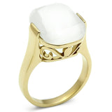 Alamode IP Gold(Ion Plating) Brass Ring with Synthetic Cat Eye in White - Alamode