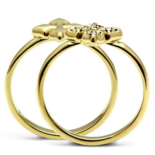 Alamode IP Gold(Ion Plating) Brass Ring with Top Grade Crystal in Clear - Flyclothing LLC