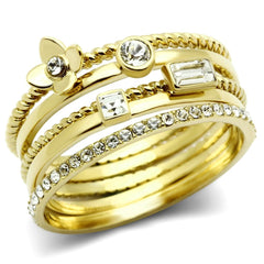 Alamode IP Gold(Ion Plating) Brass Ring with Top Grade Crystal in Clear - Alamode