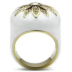 Alamode IP Gold(Ion Plating) Brass Ring with Top Grade Crystal in Clear - Flyclothing LLC