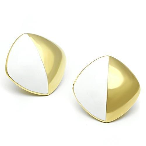 Alamode IP Gold(Ion Plating) Brass Earrings with Epoxy in White - Flyclothing LLC