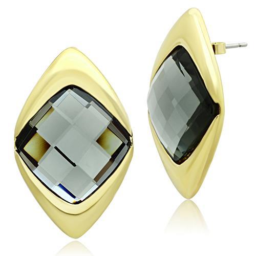 Alamode IP Gold(Ion Plating) Brass Earrings with Synthetic Synthetic Glass in Black Diamond