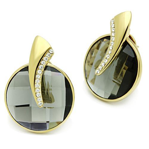 Alamode IP Gold(Ion Plating) Brass Earrings with Synthetic Synthetic Glass in Black Diamond - Alamode