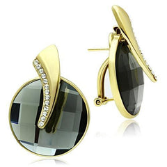 Alamode IP Gold(Ion Plating) Brass Earrings with Synthetic Synthetic Glass in Black Diamond - Alamode