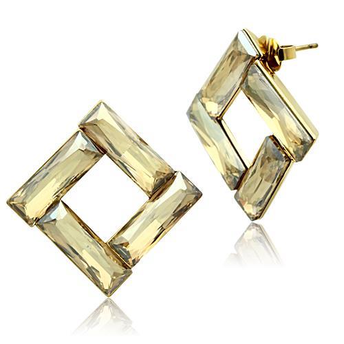 Alamode IP Gold(Ion Plating) Brass Earrings with Top Grade Crystal in Topaz