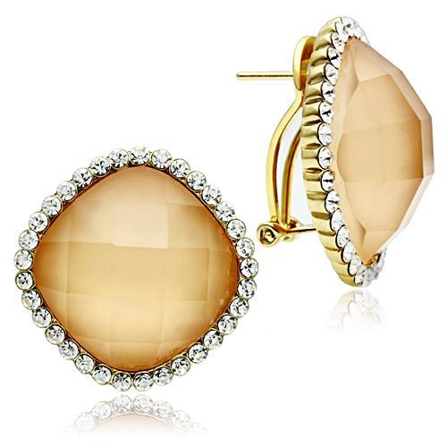 Alamode IP Gold(Ion Plating) Brass Earrings with Synthetic Synthetic Stone in Orange - Alamode