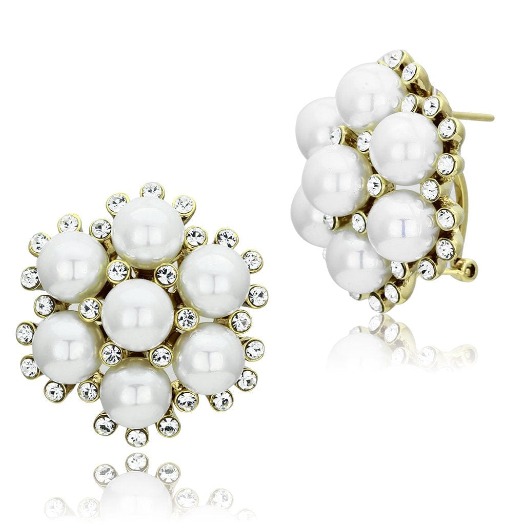 Alamode IP Gold(Ion Plating) Brass Earrings with Synthetic Pearl in White - Alamode