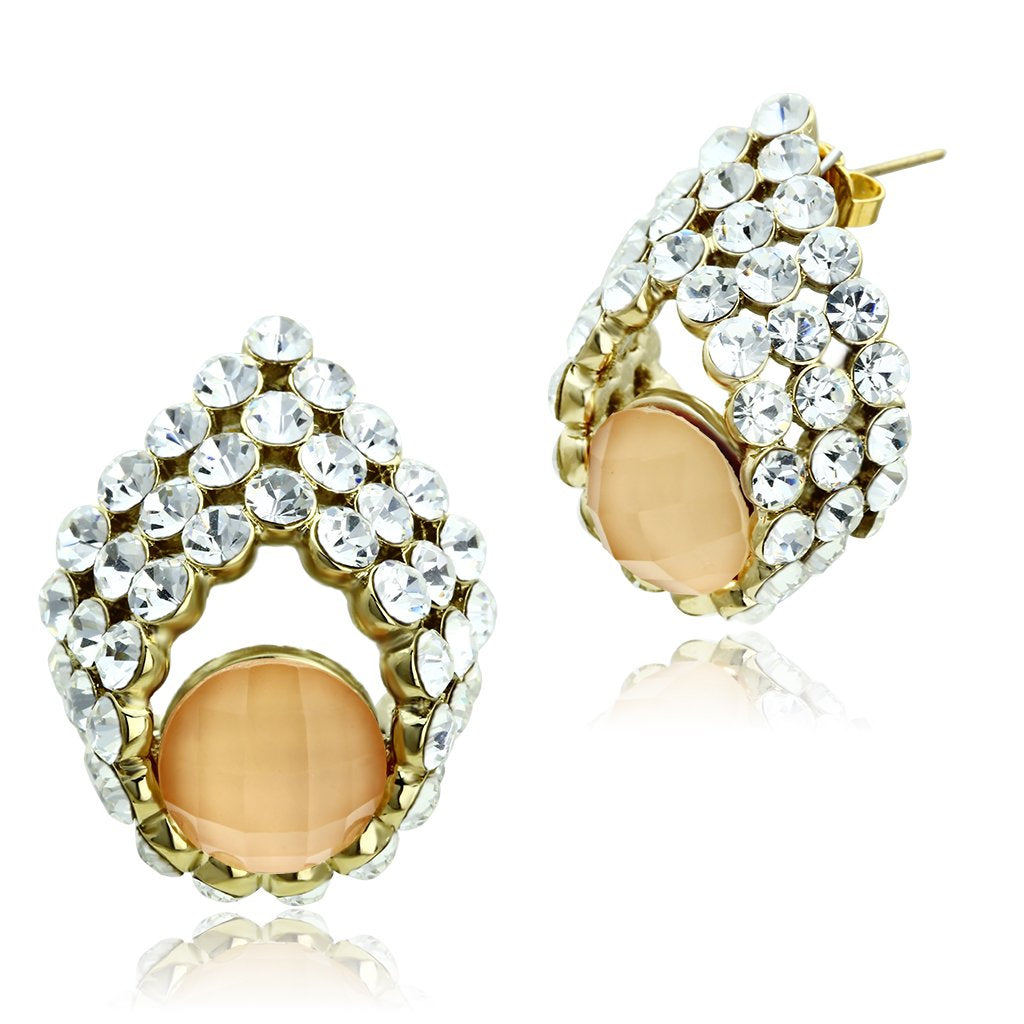 Alamode IP Gold(Ion Plating) Brass Earrings with Synthetic Synthetic Stone in Orange