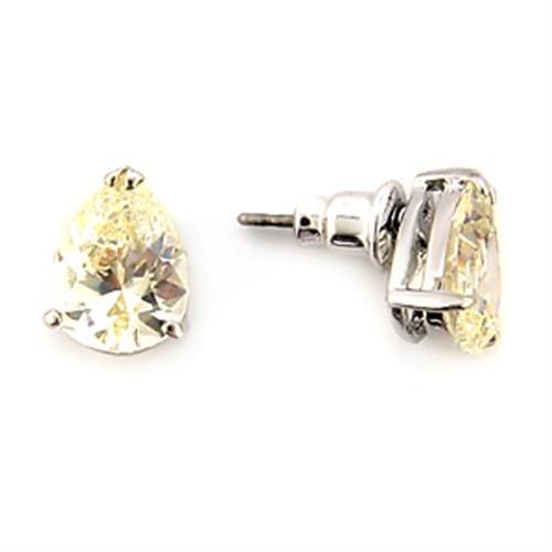 Alamode Rhodium Brass Earrings with AAA Grade CZ in Citrine Yellow - Alamode