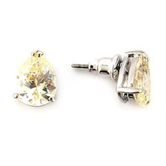 Alamode Rhodium Brass Earrings with AAA Grade CZ in Citrine Yellow - Alamode