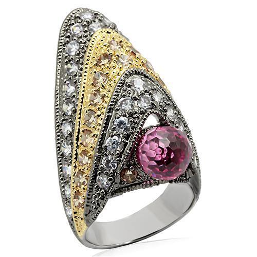 Alamode Rhodium+Gold+ Ruthenium Brass Ring with AAA Grade CZ in Multi Color - Alamode