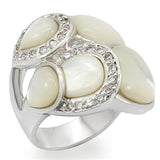 Alamode Rhodium Brass Ring with Precious Stone Conch in White