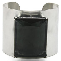 Alamode Antique Silver Brass Bangle with Synthetic Synthetic Glass in Black Diamond