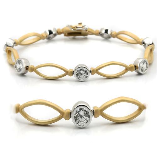 Alamode Matte Gold & Rhodium Brass Bracelet with AAA Grade CZ in Clear - Alamode