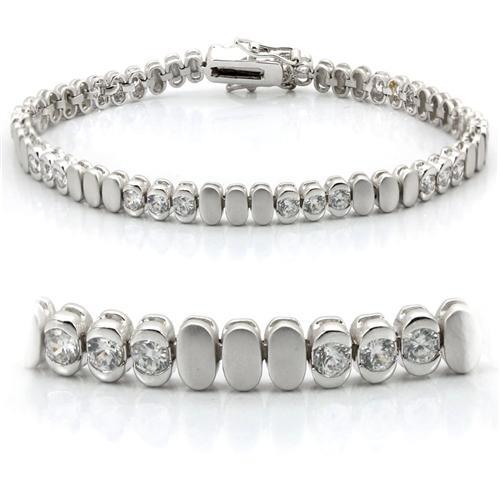 Alamode Matte Rhodium & Rhodium Brass Bracelet with AAA Grade CZ in Clear - Alamode