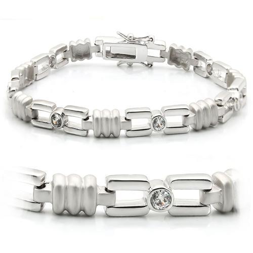 Alamode Matte Rhodium & Rhodium Brass Bracelet with AAA Grade CZ in Clear - Alamode