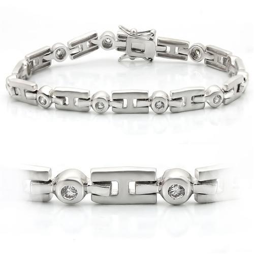 Alamode Matte Rhodium & Rhodium Brass Bracelet with AAA Grade CZ in Clear - Alamode