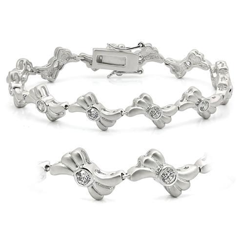 Alamode Matte Rhodium & Rhodium Brass Bracelet with AAA Grade CZ in Clear - Alamode