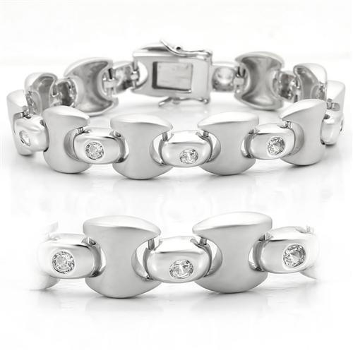 Alamode Matte Rhodium & Rhodium Brass Bracelet with AAA Grade CZ in Clear - Alamode